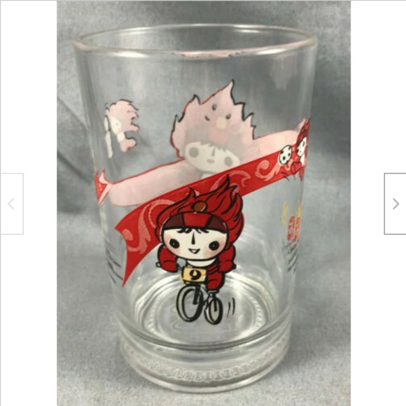 2008 McDonalds Beijing Olympics Red HuanHuan Cycling 16 oz Glass Collectable - Picture 1 of 9